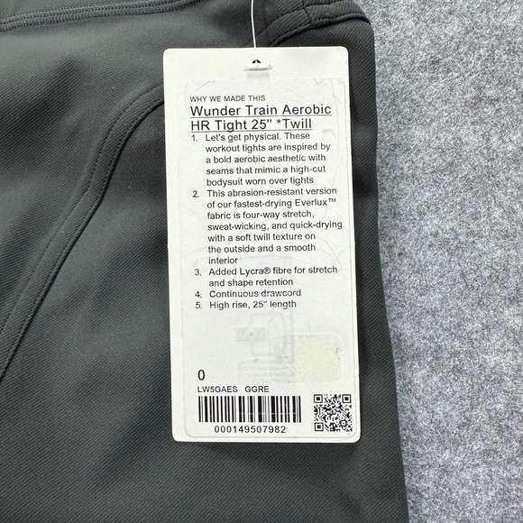 New Lululemon Leggings Size 0 Wunder Train HR Tight 25" Aerobic Twill GGRE Grey - Picture 9 of 9